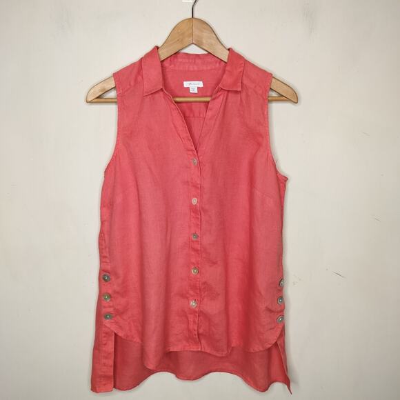 J. Jill Love Linen Sleeveless Shirt Button Up Hi Low Hem - Picture 1 of 8